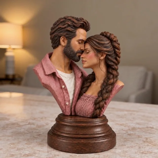 Hand-painted couple bust made from the couple's photo