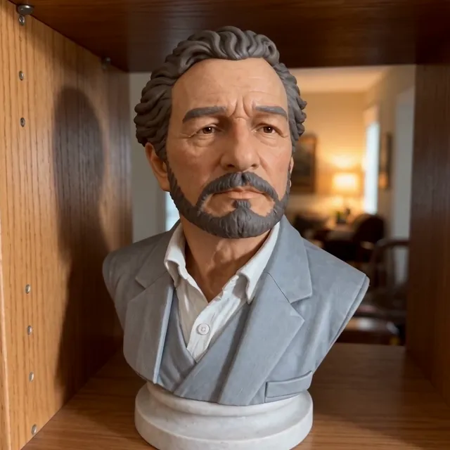 Hand-painted portrait bust of a man made from his photo