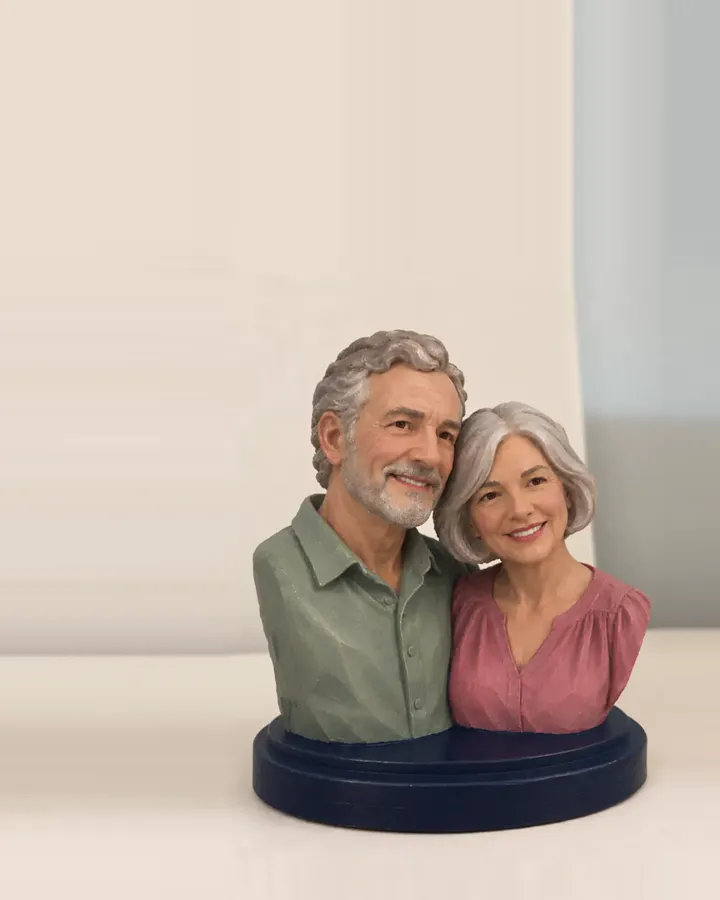 Hand-painted bust of an older couple made from their photo